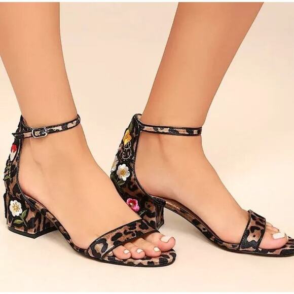 Steve Madden Inca Leopard Multi Embroidered Ankle Strap Heels woman’s size 7.5 - Picture 1 of 9